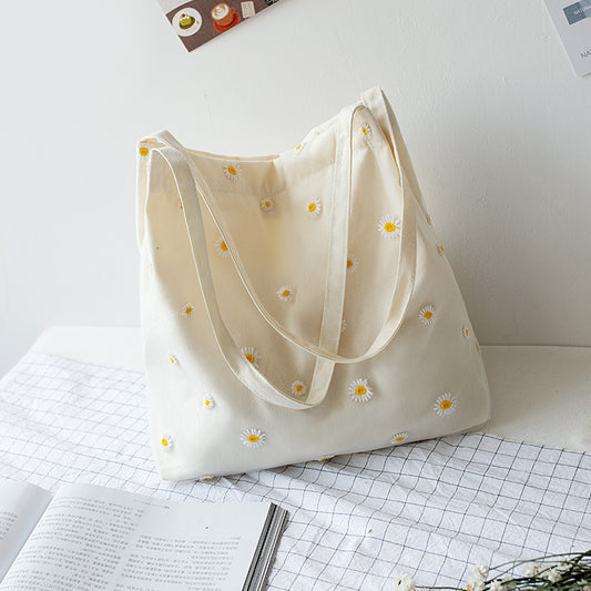 2021 New Canvas Bag Women'S Single Shoulder Bag South Korea Lace Daisy Bag Portable Bag Wholesale