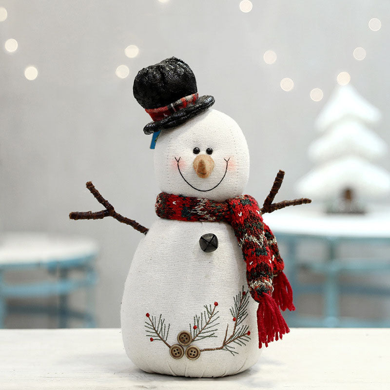 Christmas Decoration Plush Doll White Snowman Figurine Hooded Scarf