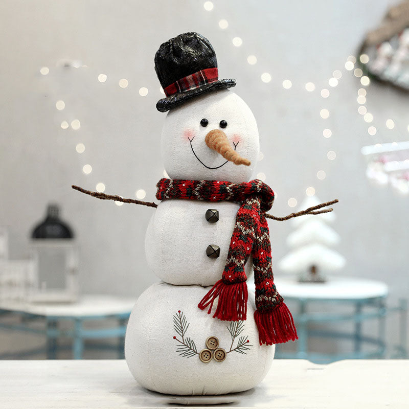 Christmas Decoration Plush Doll White Snowman Figurine Hooded Scarf
