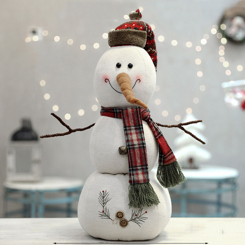 Christmas Decoration Plush Doll White Snowman Figurine Hooded Scarf