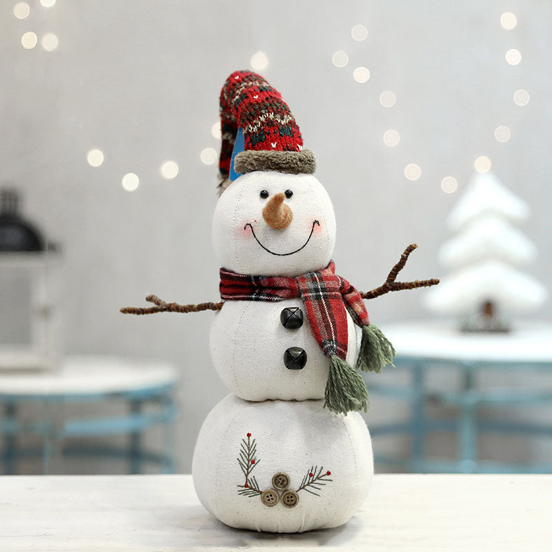 Christmas Decoration Plush Doll White Snowman Figurine Hooded Scarf