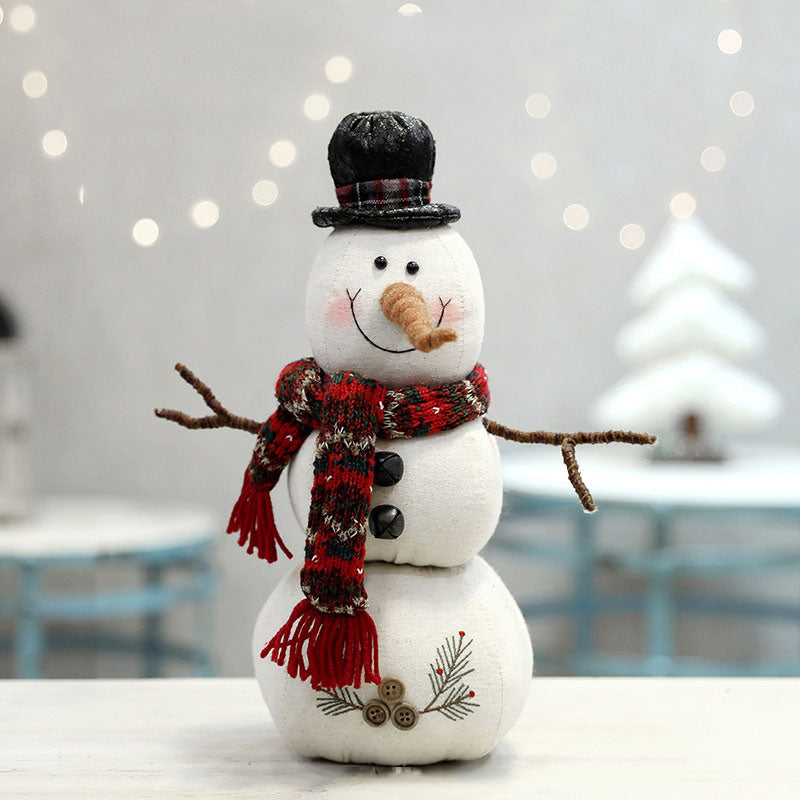 Christmas Decoration Plush Doll White Snowman Figurine Hooded Scarf