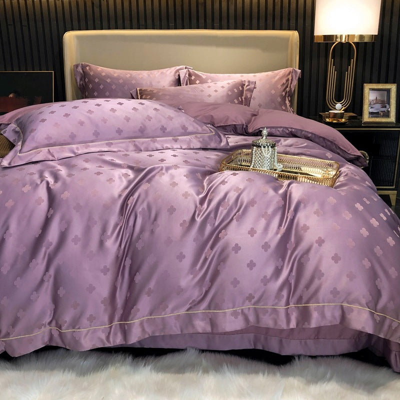 High-end Embroidery Four-piece Cotton Pure Cotton Simple Atmosphere Light Luxury Double Solid Color Bedding