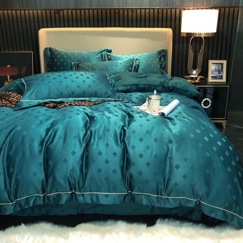 High-end Embroidery Four-piece Cotton Pure Cotton Simple Atmosphere Light Luxury Double Solid Color Bedding