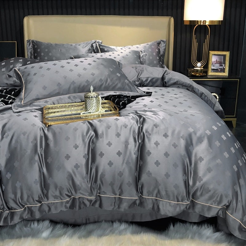 High-end Embroidery Four-piece Cotton Pure Cotton Simple Atmosphere Light Luxury Double Solid Color Bedding