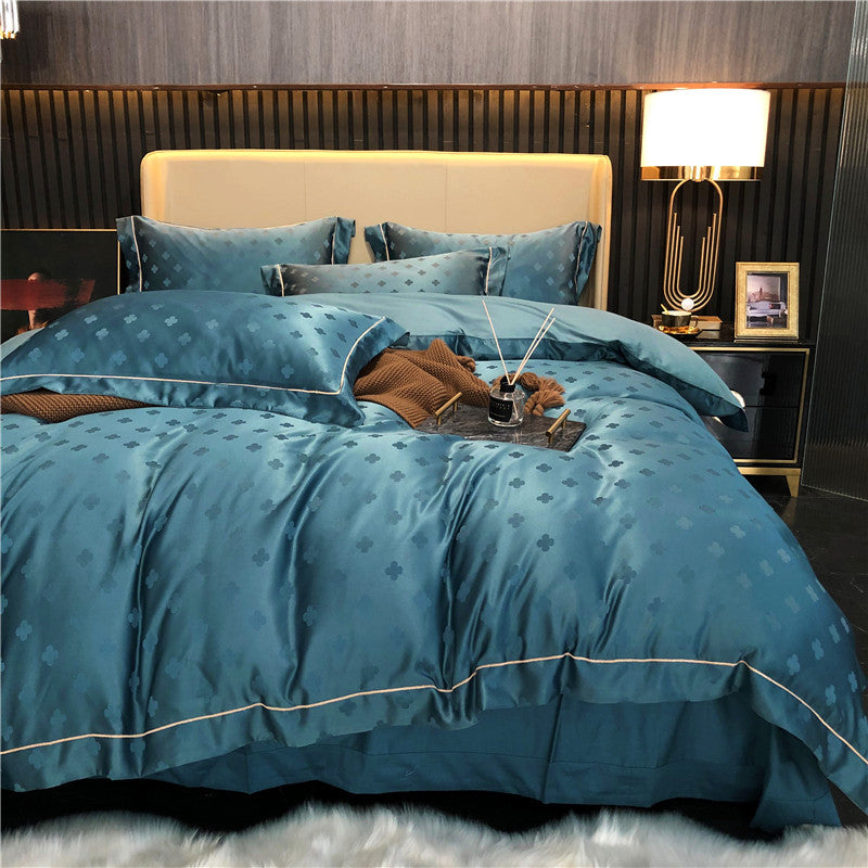 High-end Embroidery Four-piece Cotton Pure Cotton Simple Atmosphere Light Luxury Double Solid Color Bedding