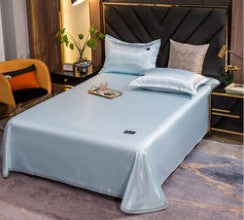 Ice Silk Bed Sheet Quilt Cover Pillowcase Three-piece Cool Feeling Solid Color