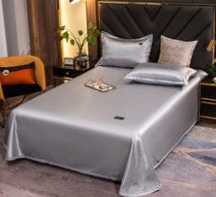 Ice Silk Bed Sheet Quilt Cover Pillowcase Three-piece Cool Feeling Solid Color