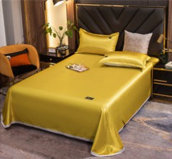 Ice Silk Bed Sheet Quilt Cover Pillowcase Three-piece Cool Feeling Solid Color