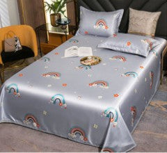 Ice Silk Bed Sheet Quilt Cover Pillowcase Three-piece Cool Feeling Solid Color