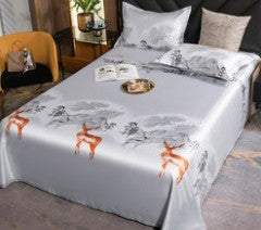 Ice Silk Bed Sheet Quilt Cover Pillowcase Three-piece Cool Feeling Solid Color