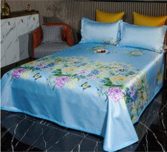 Ice Silk Bed Sheet Quilt Cover Pillowcase Three-piece Cool Feeling Solid Color