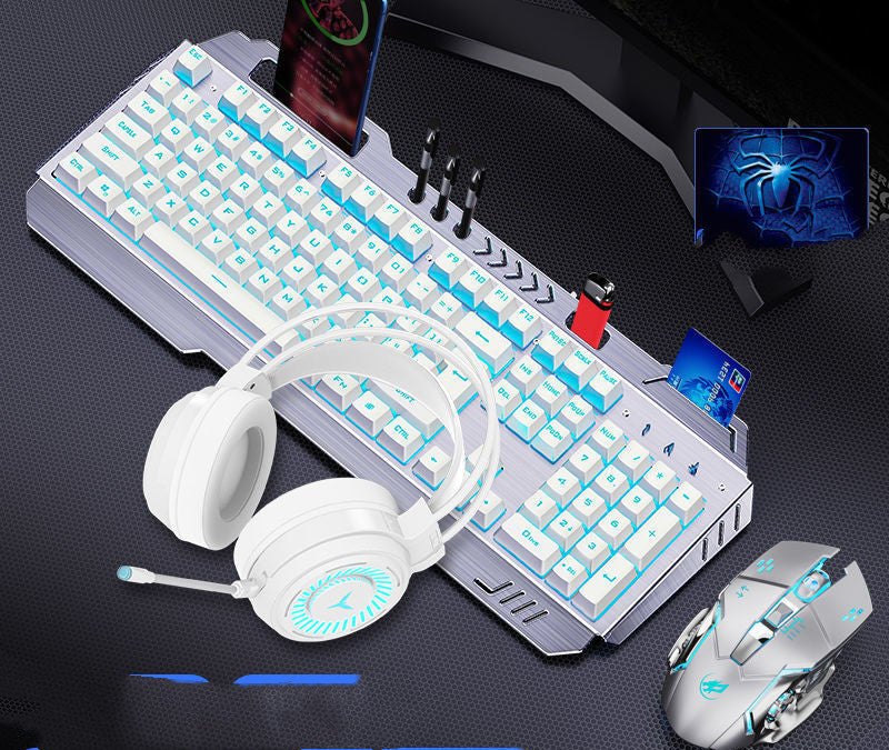 Mechanical Hand Keyboard, Mouse And Earphone Three Piece Suit Wired Computer Notebook Chicken Eating Game