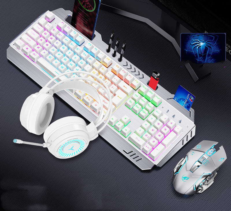 Mechanical Hand Keyboard, Mouse And Earphone Three Piece Suit Wired Computer Notebook Chicken Eating Game