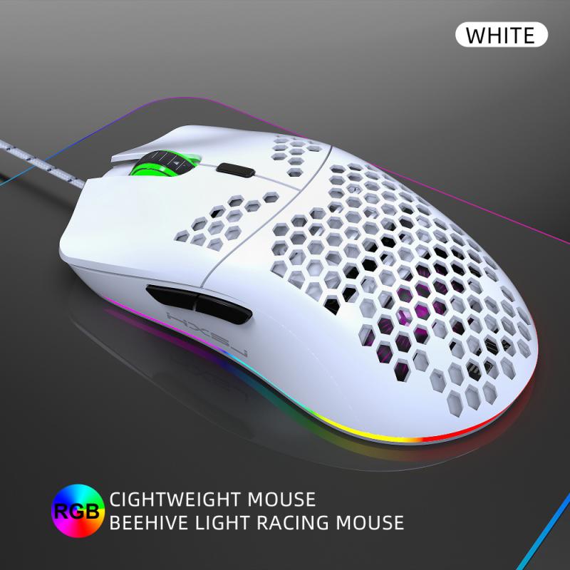 HXSJ J900 USB Wired Gaming Mouse With RGB Light Gamer Mouses With Six Adjustable DPI Honeycomb Hollow Ergonomic Design Mouse