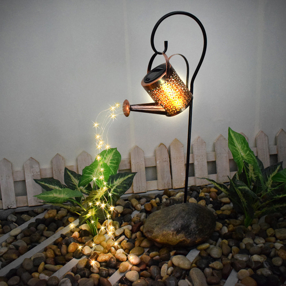 Outdoor Solar Watering Can Ornament Lamp Garden Art Light Decoration Hollow-out Iron Shower LED Lights