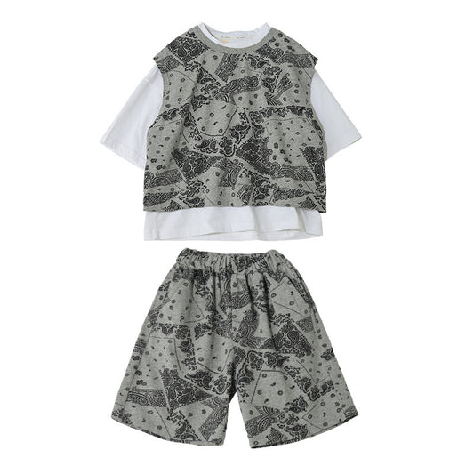 Boys Handsome Short-sleeved Shorts Suit Three-piece Trend