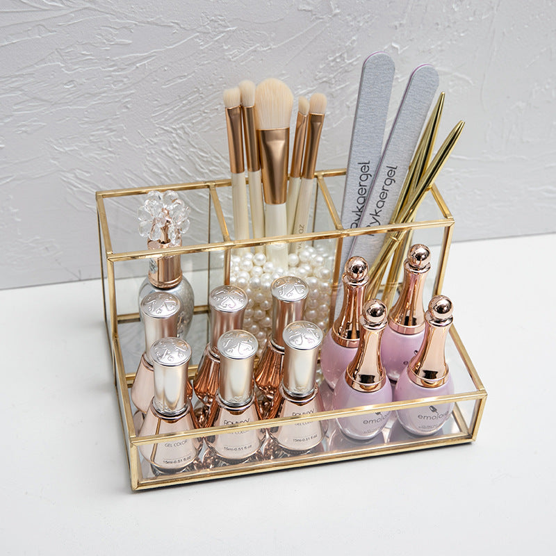 Glass Makeup Organizer Bathroom Cosmetic Organizer With Golden