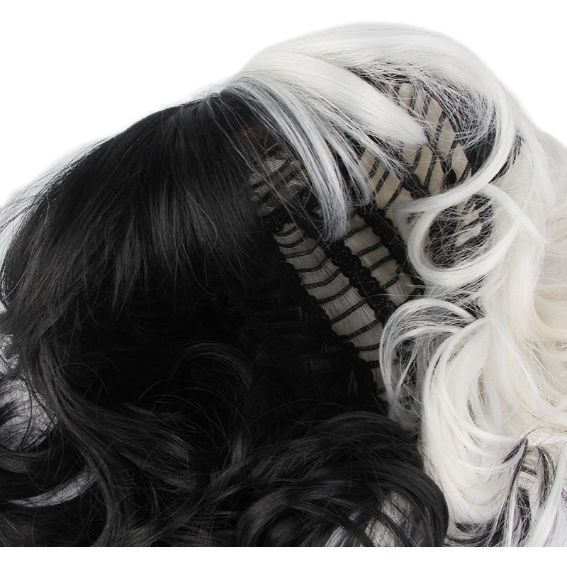 Movie Kuila Cruella Wig Anime Cosplay Black And White Color Combination Short Curly Hair