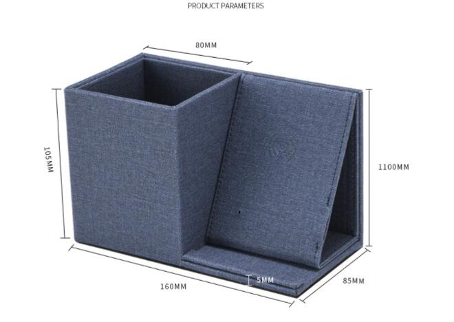 Multifunctional PU Wireless Charging Pen Holder Storage Box Desktop Organizing Box Office Desk Creative Pen Case