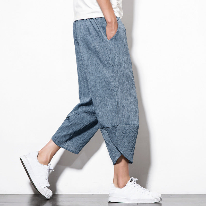 Linen Pants Summer Men's Cropped Shorts Youth Wide