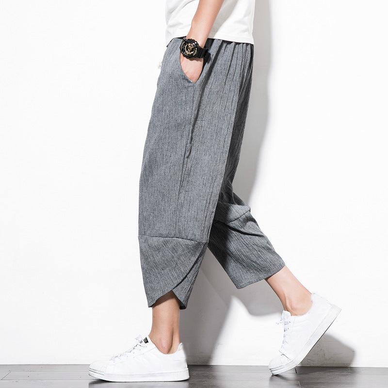 Linen Pants Summer Men's Cropped Shorts Youth Wide