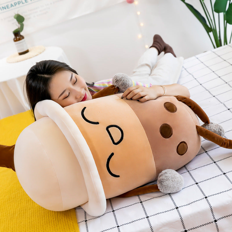 Simulation Milk Tea Cup Cute Expression Pillow Plush Toys