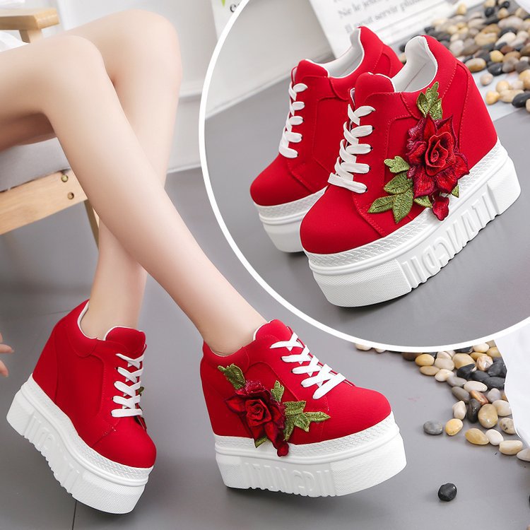 Sponge Cake Sticky Flower Canvas Shoes Women&amp;amp;#039;s  New Thick-soled Casual Inner Heightening Women&amp;amp;#039;s Shoes