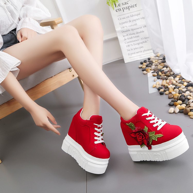 Sponge Cake Sticky Flower Canvas Shoes Women&amp;amp;#039;s  New Thick-soled Casual Inner Heightening Women&amp;amp;#039;s Shoes