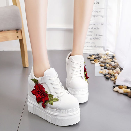 Sponge Cake Sticky Flower Canvas Shoes Women&amp;amp;#039;s  New Thick-soled Casual Inner Heightening Women&amp;amp;#039;s Shoes