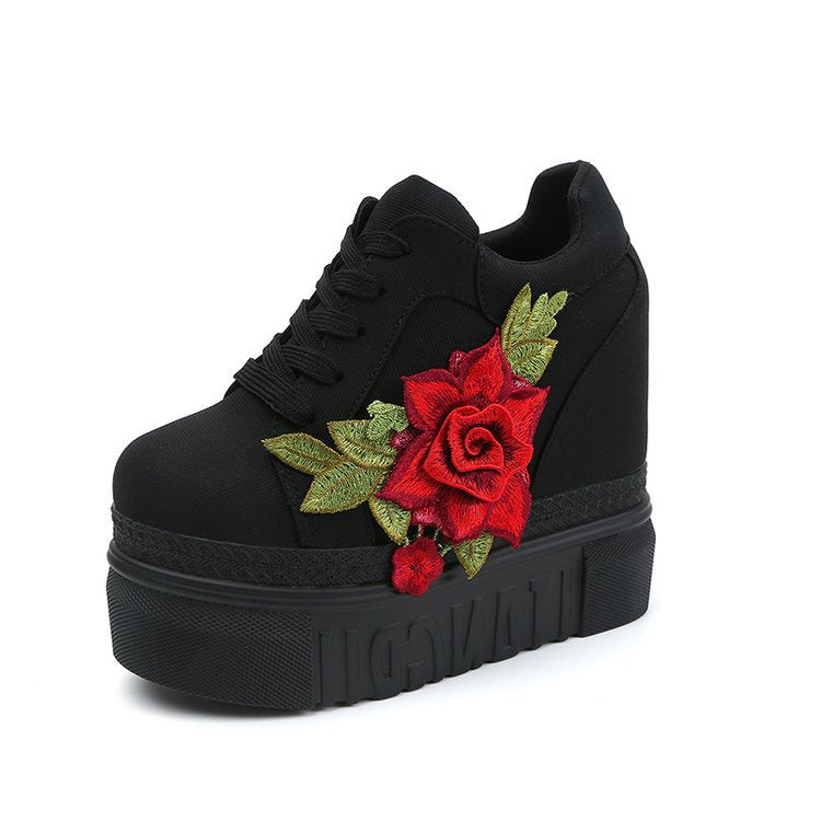 Sponge Cake Sticky Flower Canvas Shoes Women&amp;amp;#039;s  New Thick-soled Casual Inner Heightening Women&amp;amp;#039;s Shoes