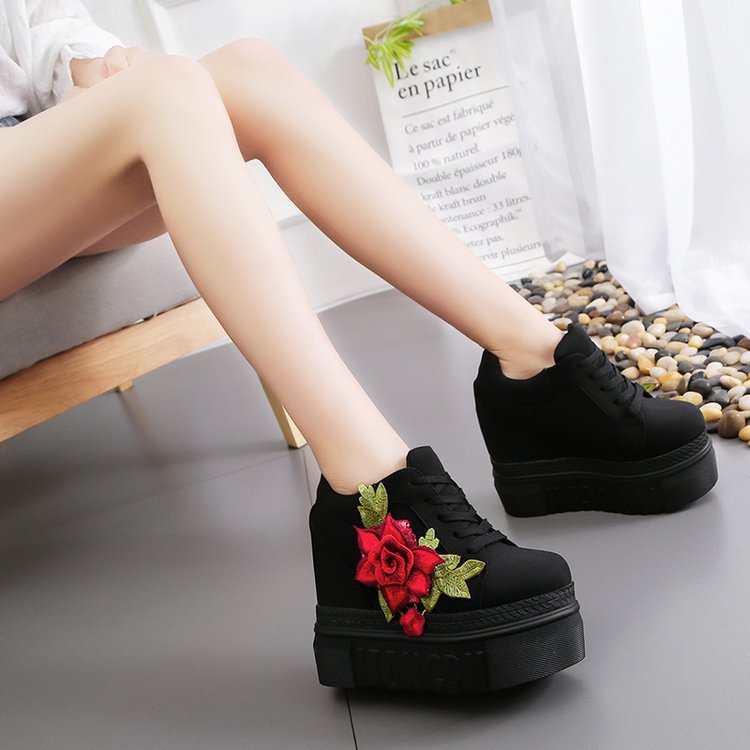 Sponge Cake Sticky Flower Canvas Shoes Women&amp;amp;#039;s  New Thick-soled Casual Inner Heightening Women&amp;amp;#039;s Shoes