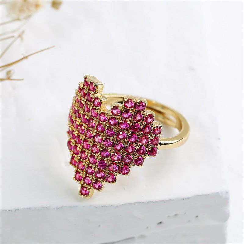 Trendy Heart-Shaped Personality Crystal Open Ring