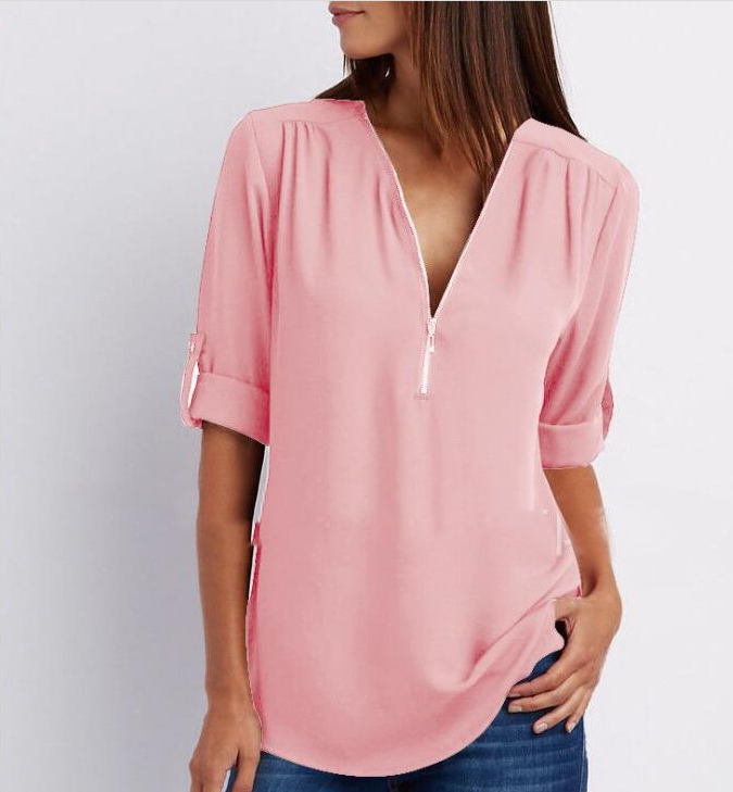 Large Size Long Sleeve Loose V-neck Shirt