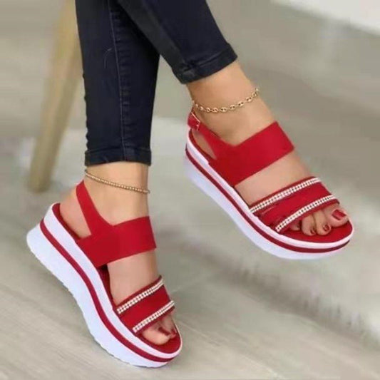 Summer Flats Sandals Platform Women Walking Shoes With Rhinestone Design