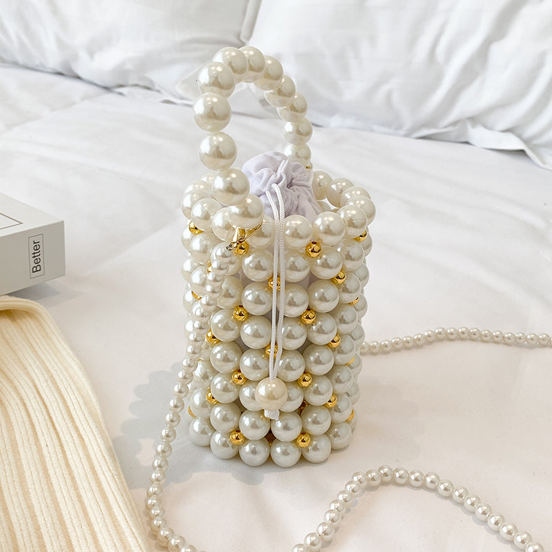 Mini Beads Bag Handmade Vintage Handbags Evening Party Shoulder Bag Female 2022 Wedding Bags With Pearls Luxury Women's Totes