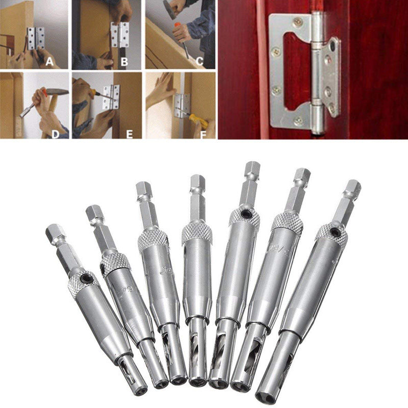 Centering Hinge Drill Set Door Cabinet Pilot Holes HSS Hex Recess