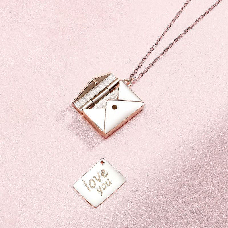 S925 Sterling Silver Envelope Necklace Female Korean Version Light Luxury Square Niche Design Pendant All-match Sweater Chain Ins