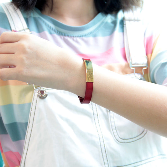 Gold Stainless Steel Cowhide Bracelet, Glossy, Customizable Lettering, Simple Leather Bracelet, A Drop-shipping Manufacturer's Source