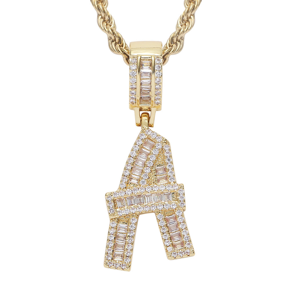 Zircon 26 English Letters Male And Female Hip-hop Pendants Creative Hipster Rap Necklace