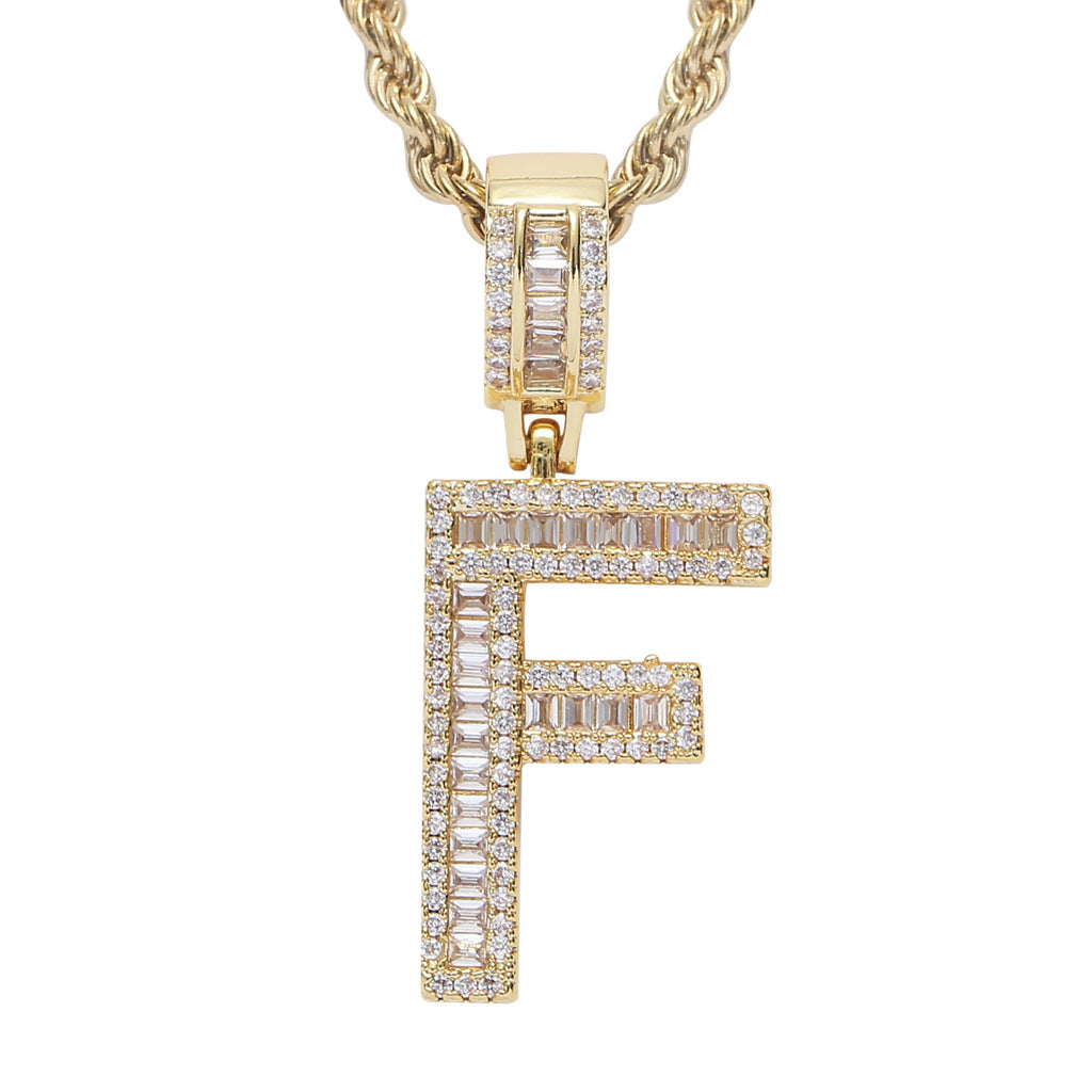 Zircon 26 English Letters Male And Female Hip-hop Pendants Creative Hipster Rap Necklace