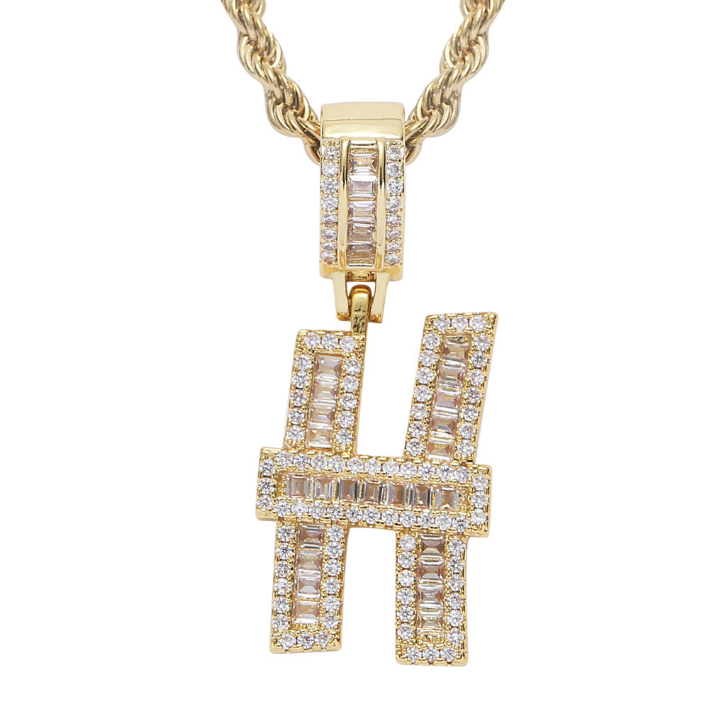 Zircon 26 English Letters Male And Female Hip-hop Pendants Creative Hipster Rap Necklace