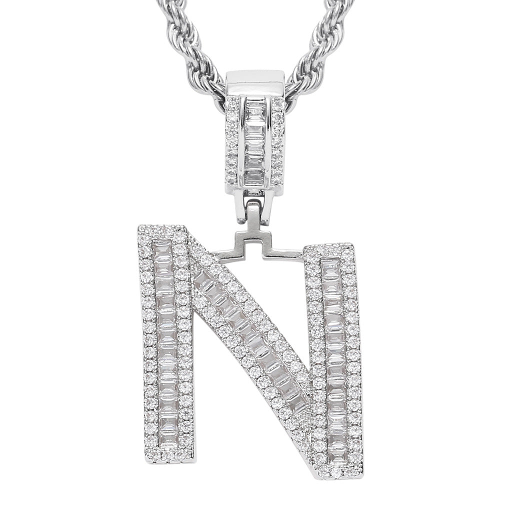 Zircon 26 English Letters Male And Female Hip-hop Pendants Creative Hipster Rap Necklace