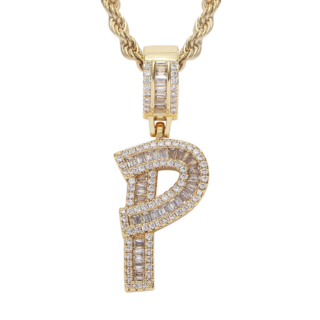 Zircon 26 English Letters Male And Female Hip-hop Pendants Creative Hipster Rap Necklace