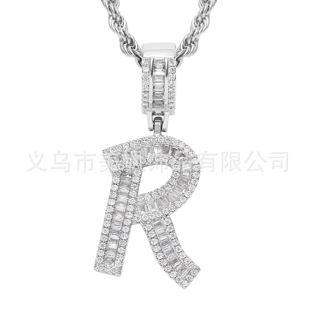 Zircon 26 English Letters Male And Female Hip-hop Pendants Creative Hipster Rap Necklace