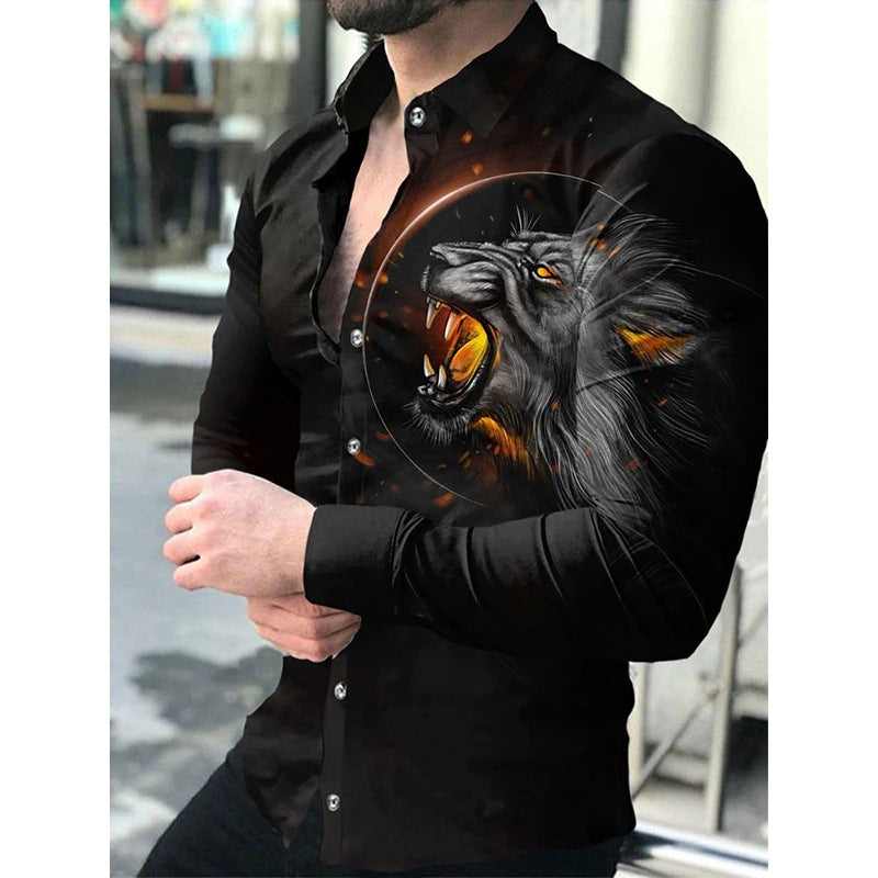 Large Size Men's Casual Fashion 3D Digital Printing Long Sleeve Shirt