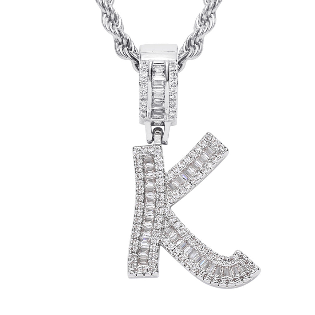 Zircon 26 English Letters Male And Female Hip-hop Pendants Creative Hipster Rap Necklace