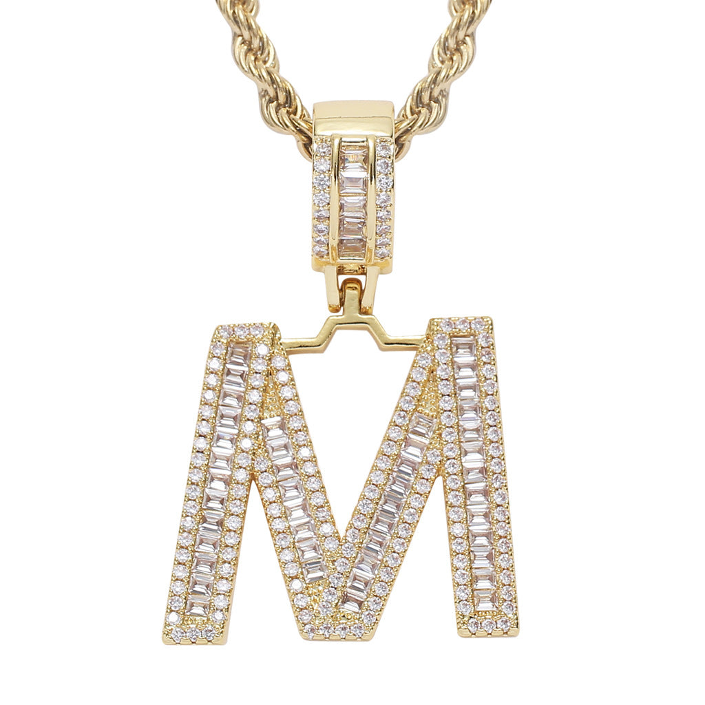 Zircon 26 English Letters Male And Female Hip-hop Pendants Creative Hipster Rap Necklace