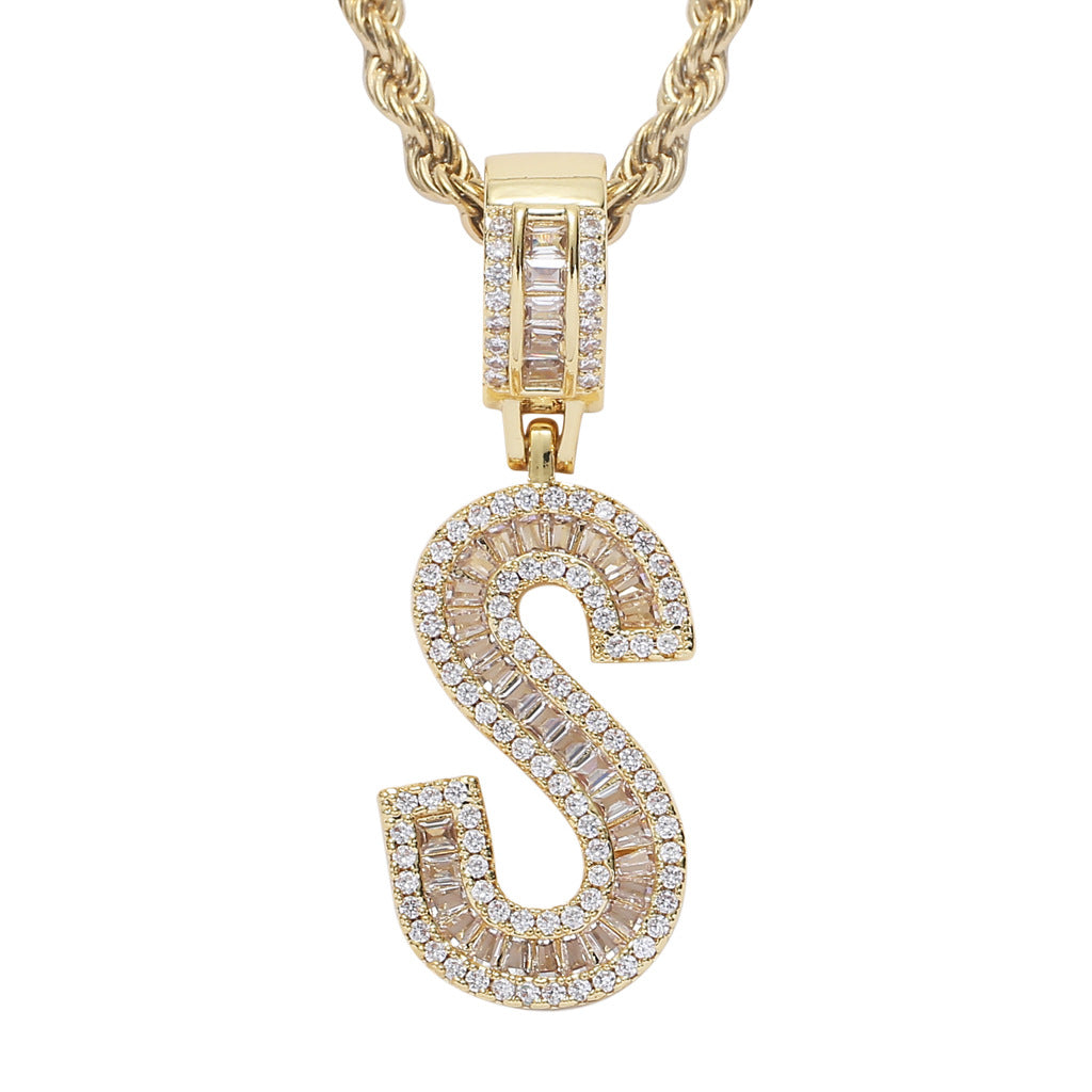 Zircon 26 English Letters Male And Female Hip-hop Pendants Creative Hipster Rap Necklace