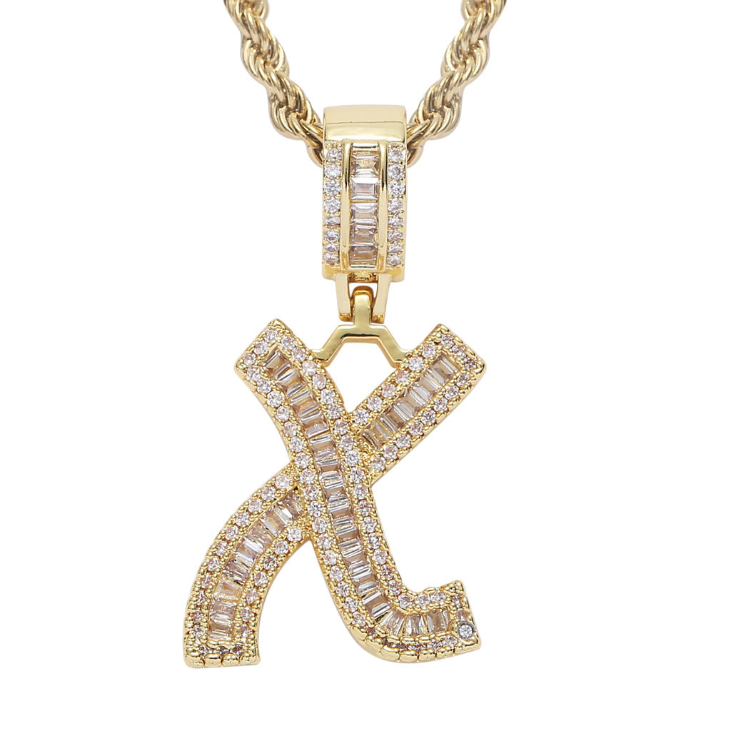 Zircon 26 English Letters Male And Female Hip-hop Pendants Creative Hipster Rap Necklace